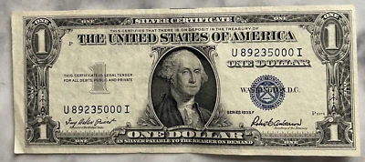 1 dollar silver certificate pay to the bearer of demand series 1935 F blue stamp - Image 1 of 4