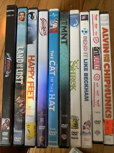 (10) DVD LOT Family Childrens Movies Disney Shrek TMNT Cat In The Hat Happy Feet - Picture 1 of 4