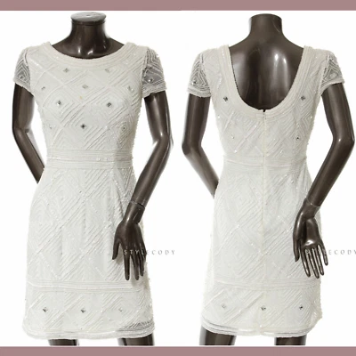 NUEVO Vestido Vaina Adrianna Papell Con Cuentas en Blanco CHA [PEQUEÑA TALLA 10P] #N180 Foto 1 de 4