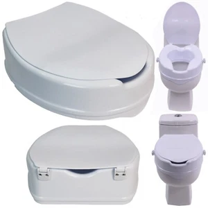 Raised Toilet Seat Aid with Lid 10cm 4inches Elevated Strong and Durable - Picture 1 of 12