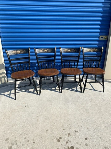 L. HITCHCOCK Black Gold Stenciled Windsor Dining Set Of 5 Chairs  (4+1 Extra) Cover