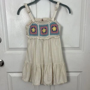 Haute Hippie Cream Granny Square Crochet Sundress with Floral Size 7 - Picture 1 of 13