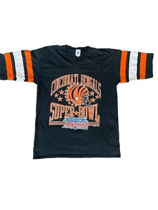 Vtg 1988 Logo 7 Made In USA Bengals Super Bowl 23 V neck Jersey Cut T Shirt Sz L - Picture 1 of 12