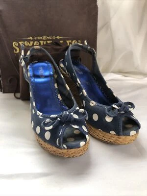 Seychelles Mujer PS I Love You Azul Lunares Punta abierta Plataforma Cuña Talla 7 Foto 1 de 4
