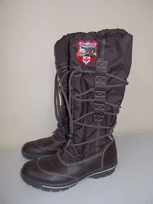 Pajar Mujer Alto Invierno Botas de Lluvia Zapatos Marrón Cordón Parche Talla 36 EXCELENTE Foto 1 de 4