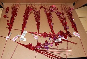 Celebrate It Valentines Day Decor Picks Red Hearts On Wires 19" Tall 8ea 22H - Picture 1 of 4