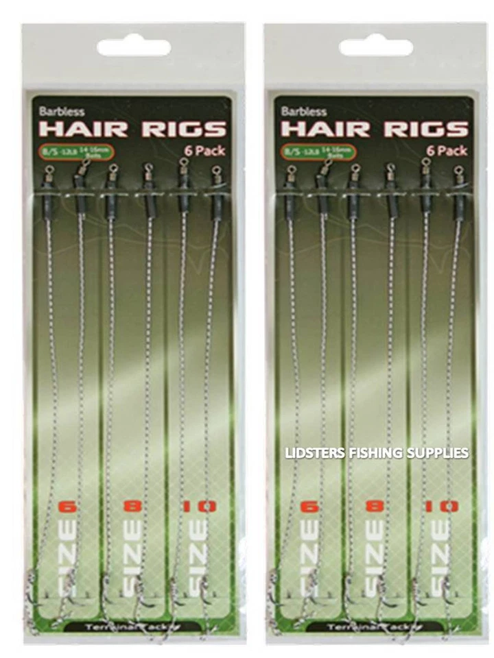 12 X Hair Rigs Barbless Size 6 8 10 Carp Fishing Rigs NGT Tackle 15lb Braid