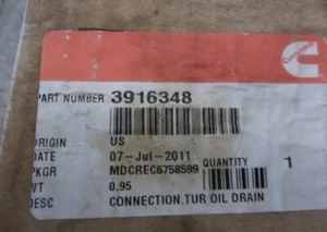 3916348 Turbocharger Drain Tube for Cummins - Picture 1 of 2