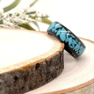 8mm black Tungsten Comfort Fit Ring Blue Crushed Stone Inlay Band For Christmas - Picture 1 of 4