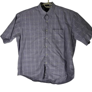 Bill Blass Shirt Men Size XL Purple Plaid Short Sleeve Button Up 100% Cotton - Picture 1 of 7