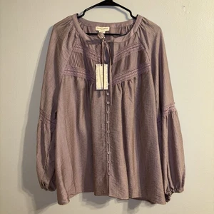 Laura Ashley Top Women Sz 2X Embroidery Lace Pleated Purple Flowy Romantic Boho - Picture 1 of 15