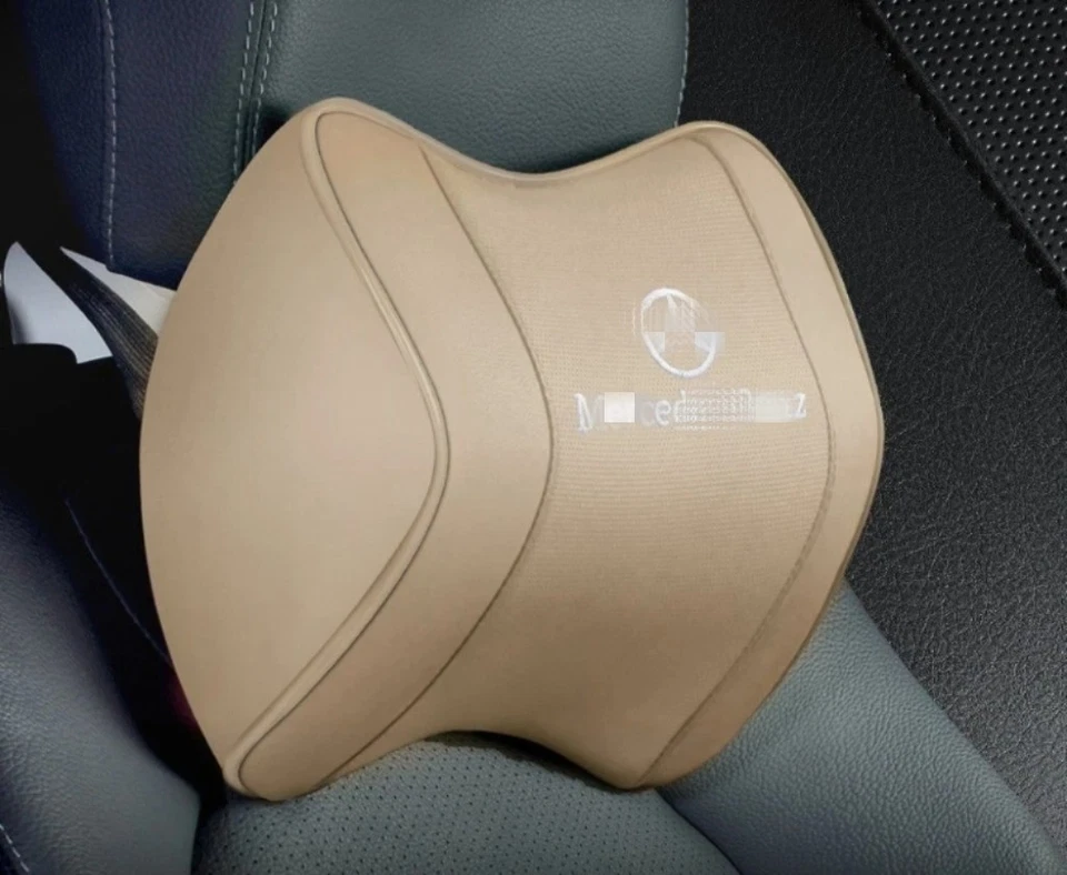 Car Headrest Neck Cushion Pillow Memory Foam Embroidered beige For Mercedes Benz - Изображение 1 из 4