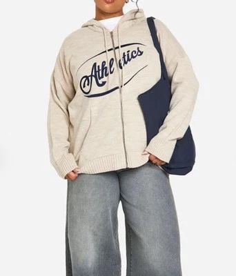 NWT Athletics Boohoo Plus Zip Up Knitted Oversized Cream Hoodie Womens 16/18 - Image 1 of 4