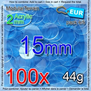 100x 2mm Clear Acrylic 15mm Round Base Warhammer 40k Wargame - Bild 1 von 5