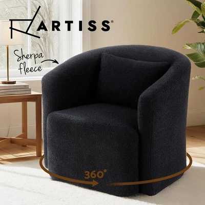 Artiss Swivel Chair Armchair Tub Accent Round Sofa Lounge Sherpa Fleece Black - image 1 of 4