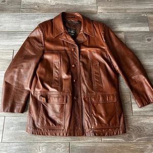 Chaqueta Blazer Forrada Sherpa De Colección Para Hombre Marrón Cuero Genuino Talla 46 Hecha en EE. UU. - Imagen 1 de 6