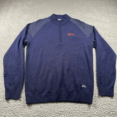 KJUS Kulm Sweater Mens 52 L Navy Merino Wool Half-Zip Golf Pullover - Image 1 of 4
