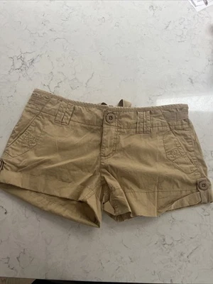 Pantalones Cortos American Eagle Y2K Tiro Bajo Preppy Caqui Talla 4 Grunge Chino Bolsillos AE Foto 1 de 4