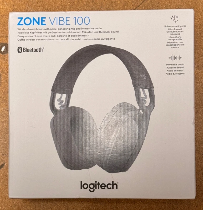 Logitech Zone Vibe 100 Wireless NC Headphones Gaming Headset - Black NEW BOXED - Image 1 of 1