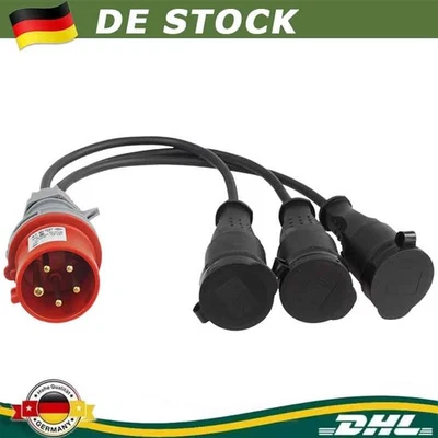 CEE Adapter Starkstrom 16A Stecker auf 3x 230V Gummi Kupplung 3x3500W DE STOCK - Bild 1 von 4