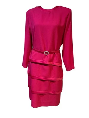 Vestido vintage HENRY LEE en capas rosa intenso; estrás con cinturón talla P14 Union EE. UU. USADO EN EXCELENTE ESTADO Foto 1 de 4