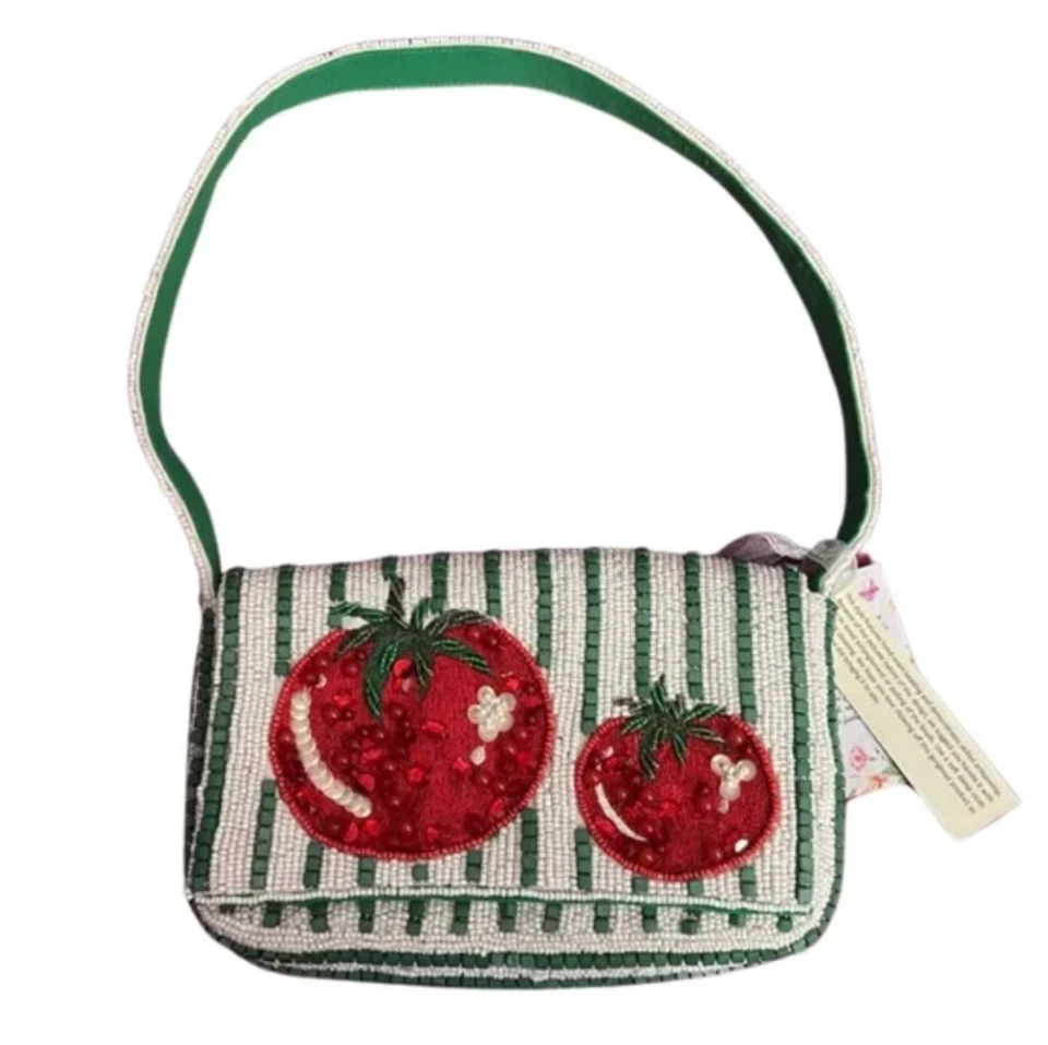 Handcrafted in India Viral Tik Tok Beaded Tomato Striped Shoulder Handbag NWT - Image 1 of 1