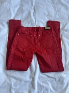 Zara Women’s Red Faux Leather Trourse Size 8 Zip Ankles Quilted Look - Picture 1 of 10