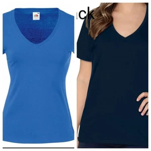 Ladies Fruit of the Loom T-Shirts Blue & Black V-neck Eversoft Size 2XL Fitted - Picture 1 of 6