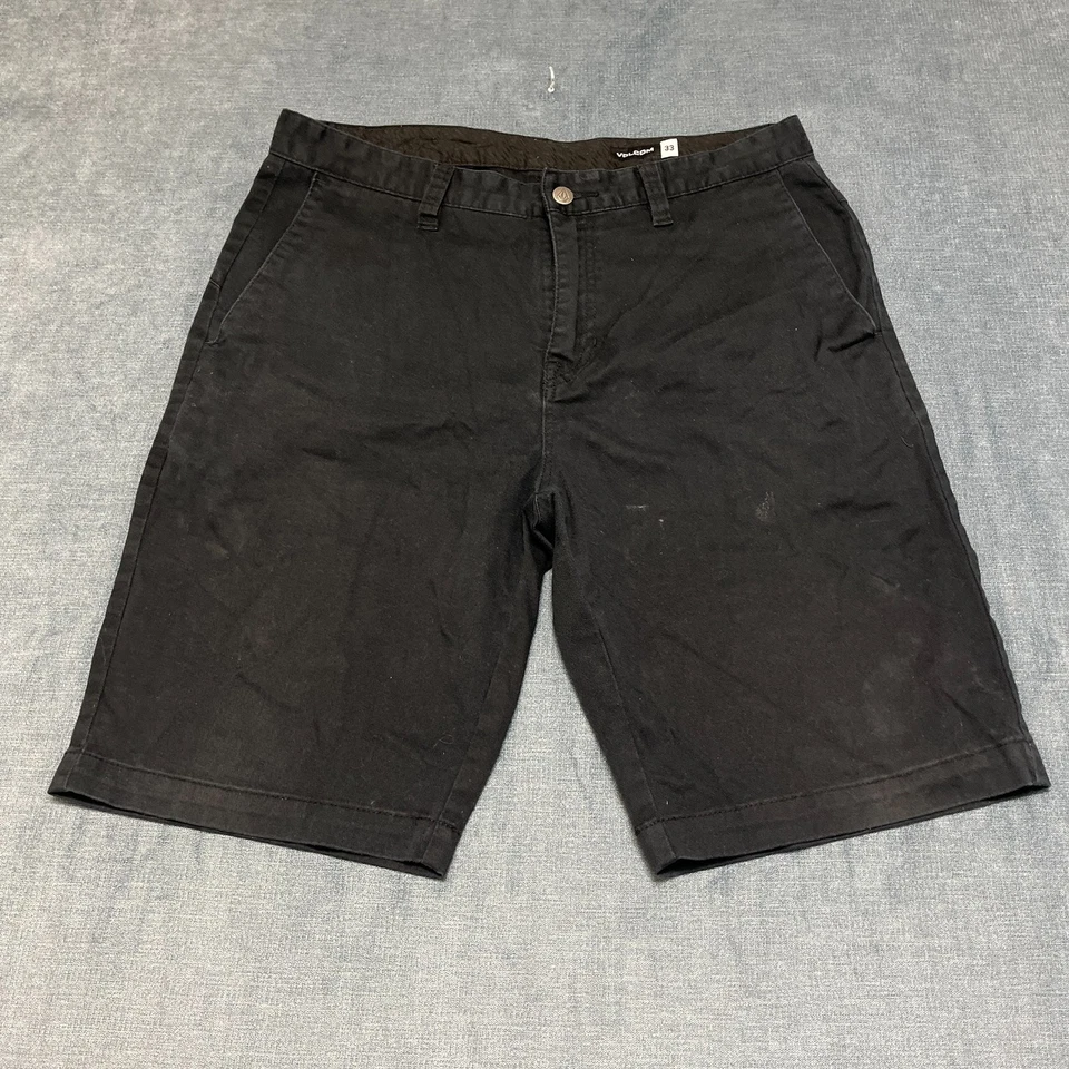 Volcom Chino Shorts Mens 33 Black Cotton Stretch Logo Streetwear Outdoor Summer - Image 1 of 4