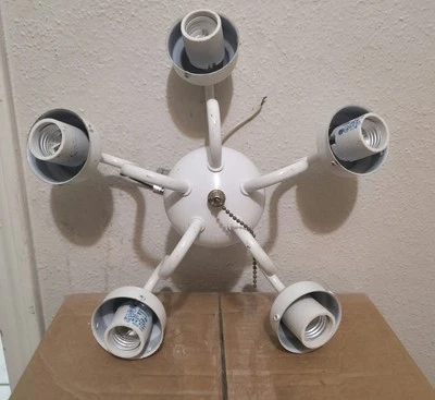 Vintage 5-Arm Semi-Flush Mount Ceiling Light Fixture, White Metal, Mid-Century - Image 1 of 4