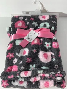 Girl Baby Blanket Elephant Infant Pink Grey NEW Soft Fuzzy Security - Picture 1 of 4