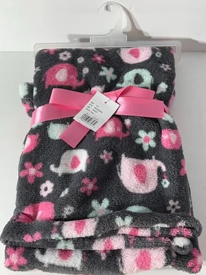 Girl Baby Blanket Elephant Infant Pink Grey NEW Soft Fuzzy Security - Image 1 of 4