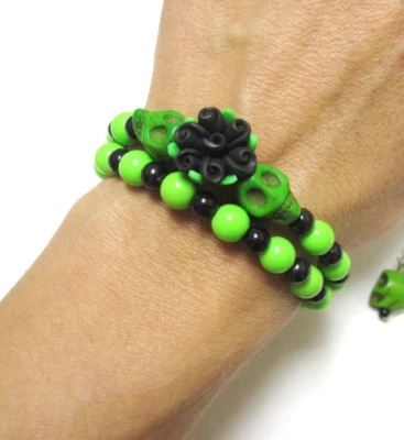 Juego de pulsera y pendiente calavera día de muertos joyas de Halloween  Foto 1 de 3