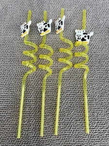 Cow PartyFavors Cow Reusable Straws Yellow Birthday 4 Piece - Picture 1 of 4