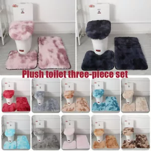 3-Piece Bathroom Bath Mat Contour Rug Set with Toilet Lid Cover ⚝ - Picture 1 of 25