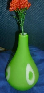 Hand Blown, Sturdy ART GLASS BUD VASE 1-3 Long Stems LIGHT GREEN & WHITE, Exc - Picture 1 of 3
