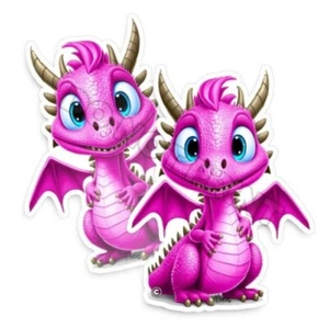 Lindo ROSA Bebé Dragón Fantasía Adorable Calcomanía Parachoques Vinilo Adhesivo M33040 2pk - Imagen 1 de 8