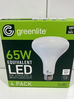 GreenLite 8W 65W Equivalent Dimmable LED BR30 Floodlight 4 pack Bulbs BRAND NEW - Image 1 of 4