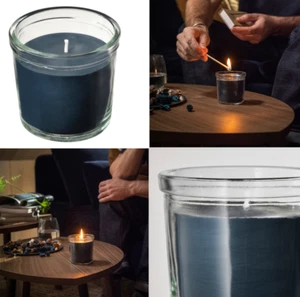IKEA FRUKTSKOG Scented Candle In Glass, Vetiver & Geranium Black-Turquoise, 20hr - Picture 1 of 7