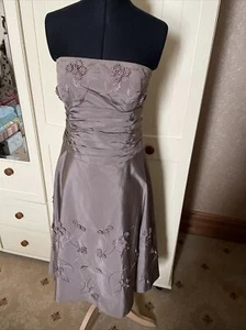 MONSOON Ladies Bronze Silk Strapless Embroidered Lined Full Midi Dress Size 12 - Picture 1 of 12