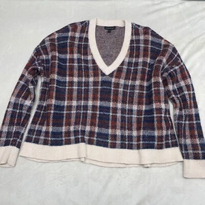 Banana Republic Wool Blend Sweater Womens XL Plaid Oversized Relaxed V-Neck Boho - Picture 1 of 7