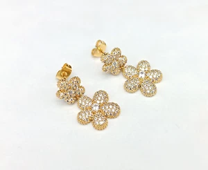 Orecchini donna fiore pl oro giallo 18 carati zirconi swarovsky elegante - Picture 1 of 8