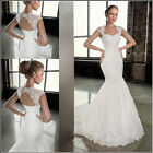 Sexy Mermaid Beach Wedding Dresses White Ivory Cap Sleeve Lace Bridal Gown 2019