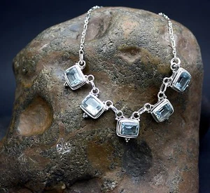 BLUE TOPAZ GEMSTONE NECKLACE set in .925 STERLING SILVER FREE SHIPPING!!! - Picture 1 of 5