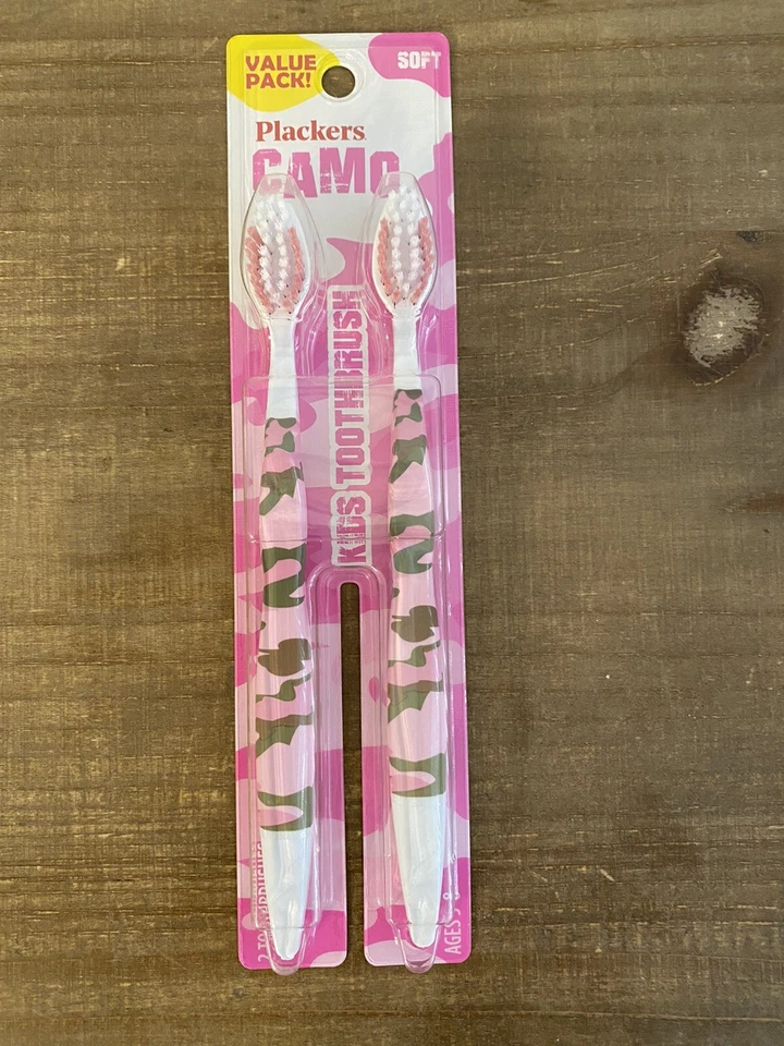 Plackers Camouflage 2-Pack Soft Toothbrushes For Kids Value Pack (PINK CAMO) — 第 1/4 张图片