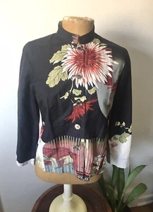 Citron Santa Monica Spider Mums & Songbirds Silk /Linen Tunic, PXS - Picture 1 of 7