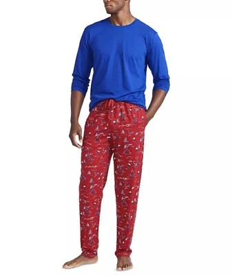 POLO RALPH LAUREN MENS PAJAMA SET BLUE SHIRT RED  SKIING PRINT PANTS XL $75 NIP - Image 1 of 4