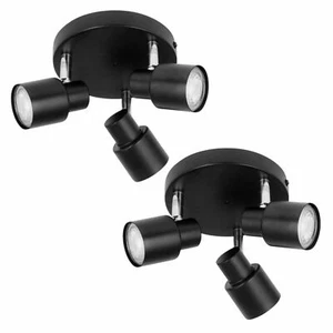 Set of 2 Black Bathroom Ceiling Light Spotlights 3 Way IP44 Fittings - Picture 1 of 8