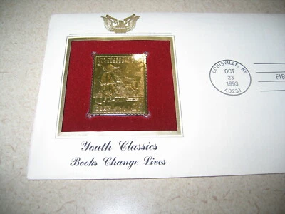 1993 The Adventures of Huckleberry Finn 22kt Gold GOLDEN FDC Cover replica STAMP - Image 1 of 3