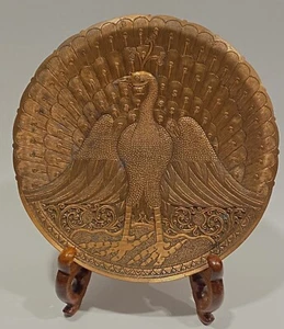 Arts Crafts Hand Hammered Copper Peacock Plate - Picture 1 of 5